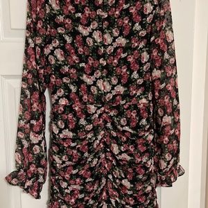 Vici Floral Mini Dress Ruched Long Sleeves
